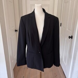 Kasper Black Blazer Suit Jacket Single Button Lined Sz M Workwear Dressy Vtg Y2k